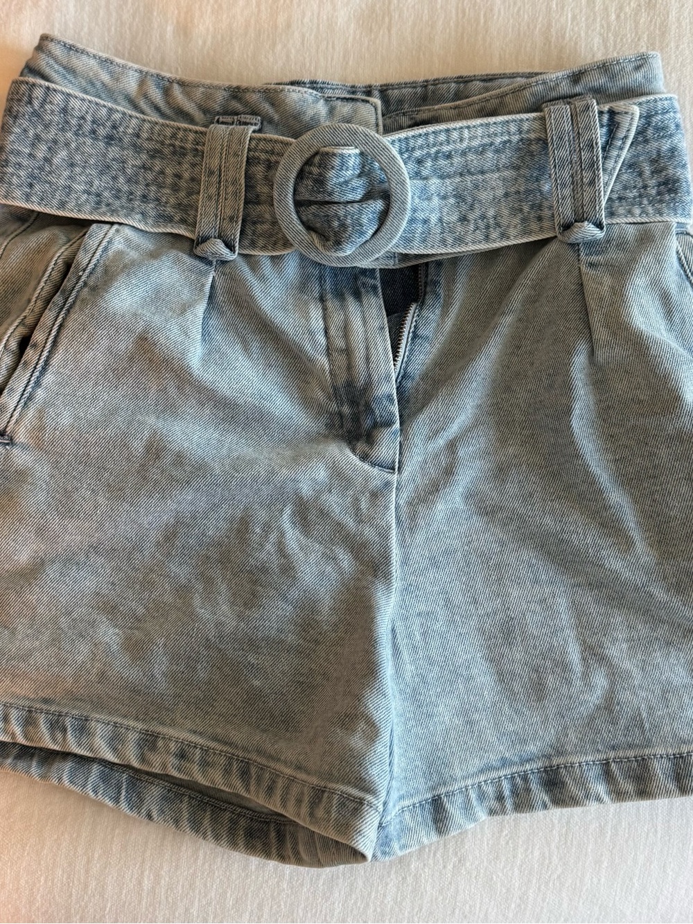 Sezane Light Blue High-Waist Denim Shorts with Fabric Belt